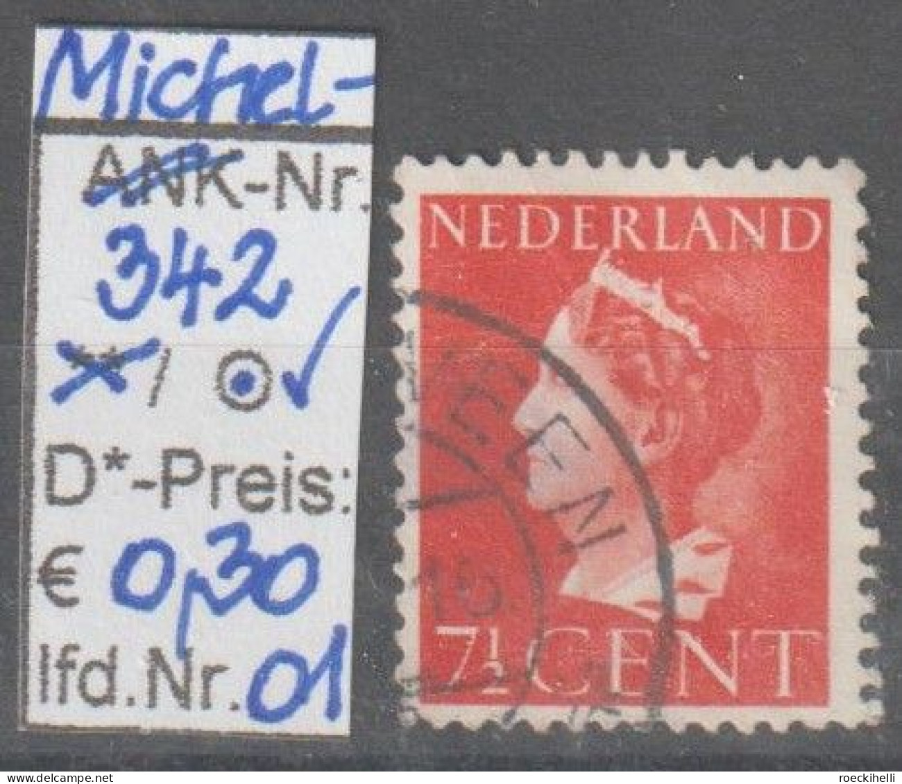 1940 - NIEDERLANDE - FM/DM "Königin Wilhelmina" 7 1/2 C Rot - O Gestempelt - S. Scan (342o 01-05 Nl) - Gebruikt