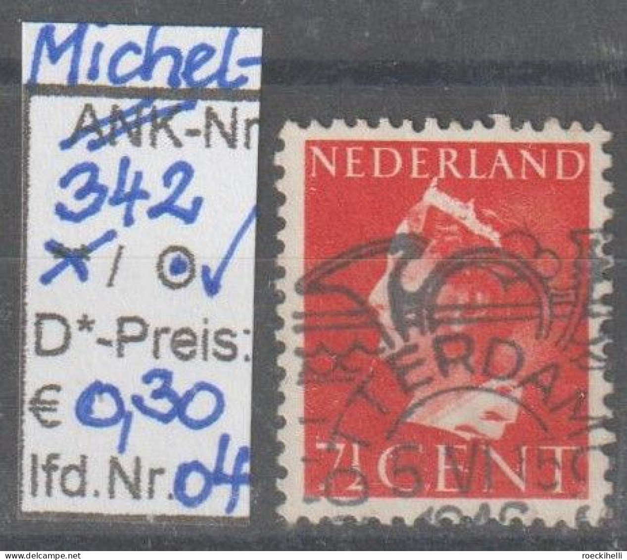 1940 - NIEDERLANDE - FM/DM "Königin Wilhelmina" 7 1/2 C Rot - O Gestempelt - S. Scan (342o 01-05 Nl) - Gebruikt