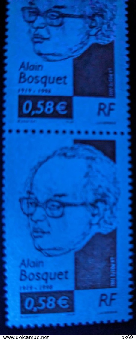 3462 à 3462a ** Joli Bande De 4 Timbres, Qui Passent De Phosphore Normal à SANS PHO Total, L'écrivain  Alain Bosquet - Unused Stamps