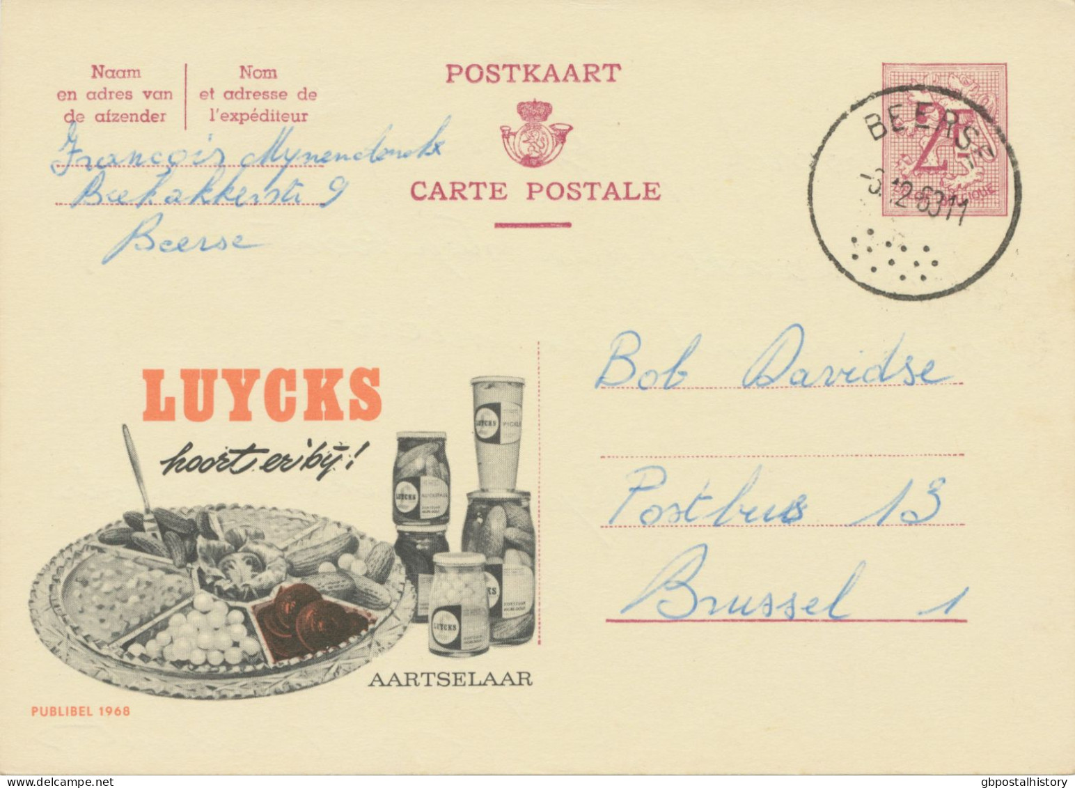 BELGIUM VILLAGE POSTMARKS  BEERSE Rare SC With 13 Dots (usual Postmarks With 7) 1963 (Postal Stationery 2 F, PUBLIBEL 19 - Oblitérations à Points