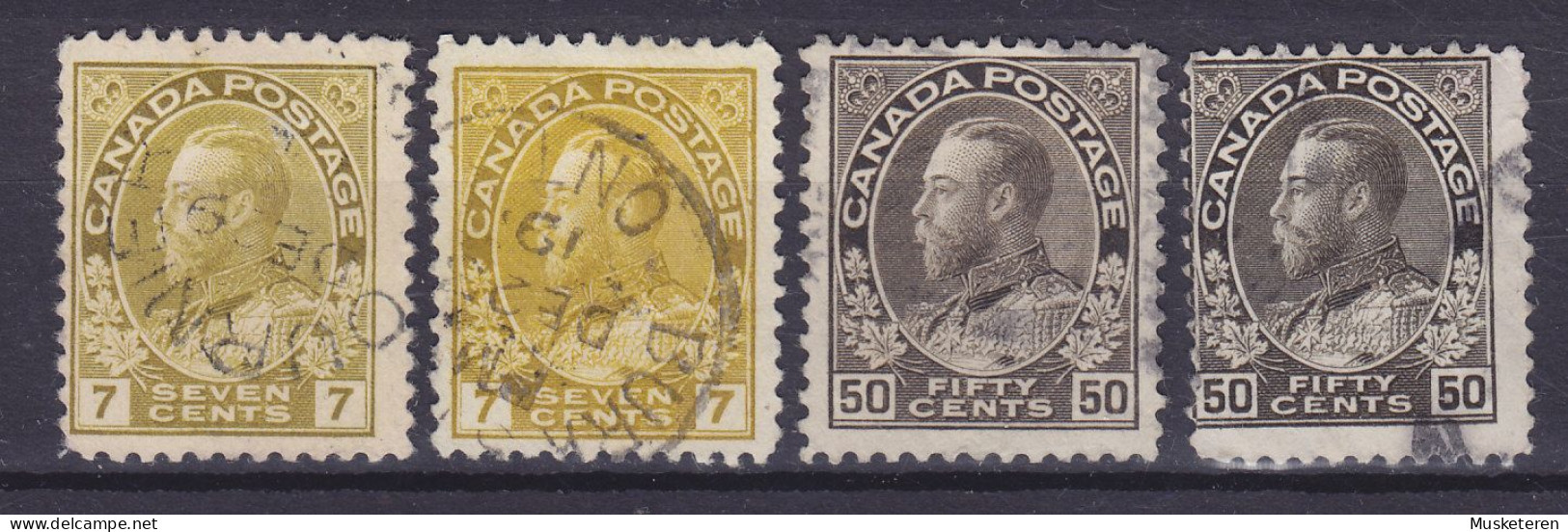 Canada 1911-16 Mi. 96A, 99A, 7c., 50c. King George V. Including Shades (2 Scans) - Oblitérés