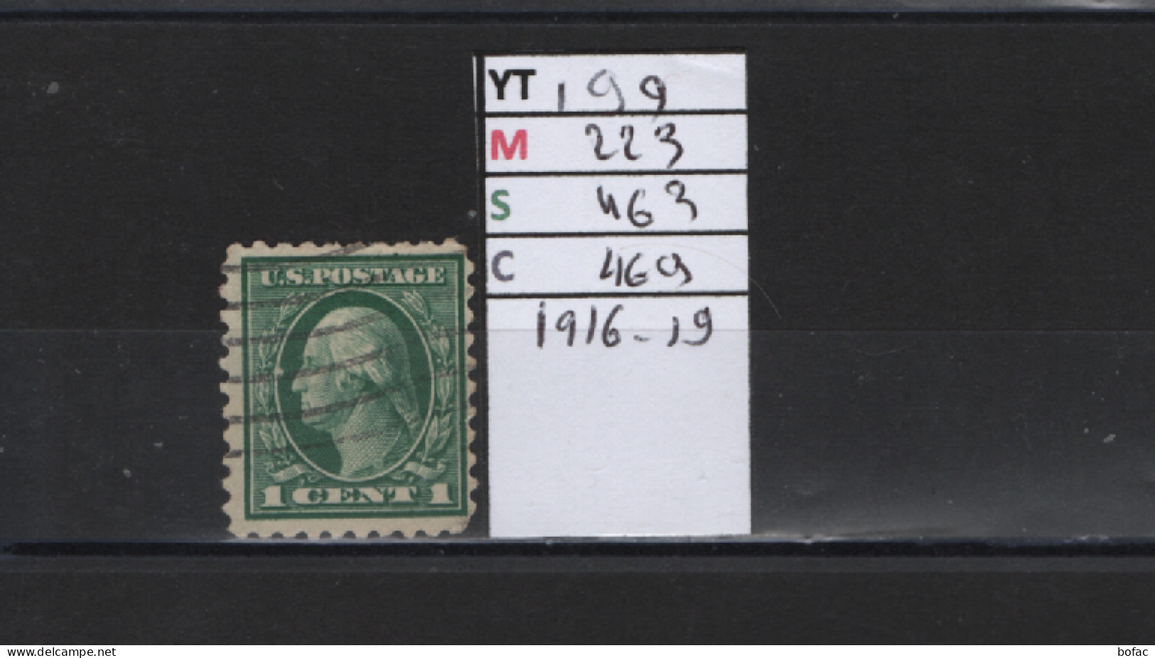 PRIX FIXE Obl 199 YT 223 MIC US463 SCO US469 GIB Washington 1 Cent  1916 Etats Unis 58/06 - Used Stamps