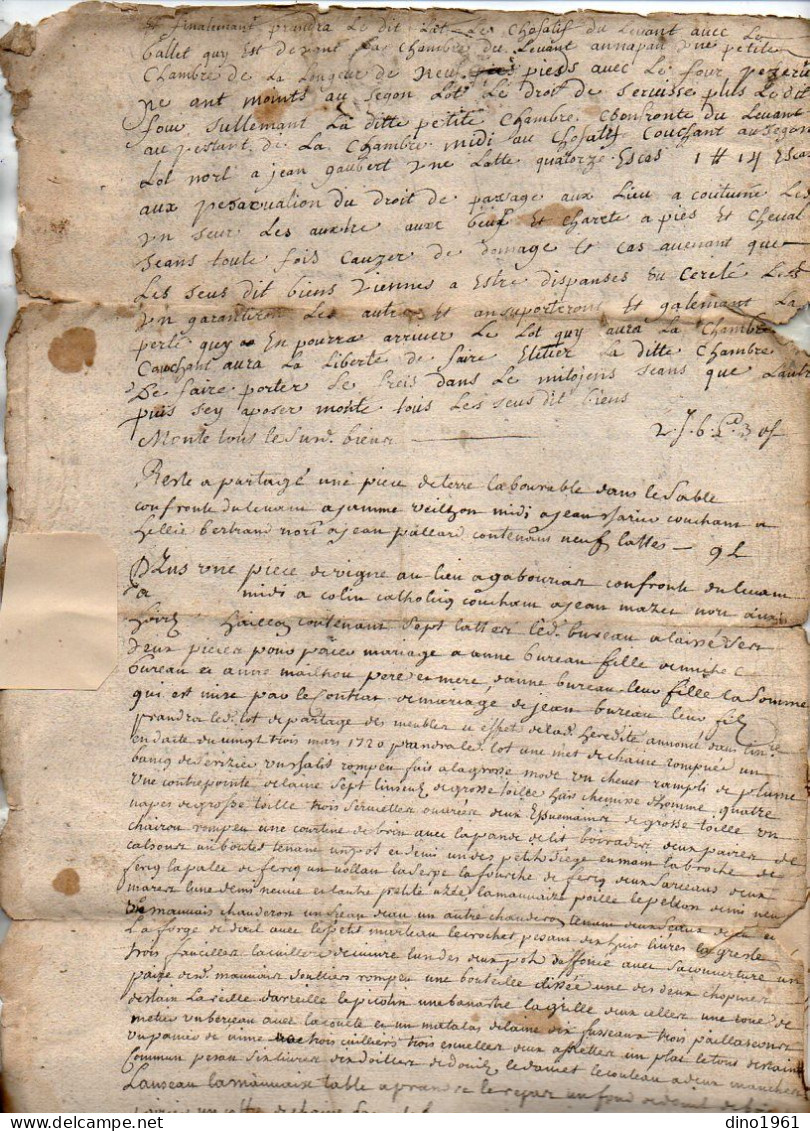 VP22.987 - Cachet Généralité De BORDEAUX /  SAINTE  BAZEILLE - Acte De 1721 - Partage .... - Algemene Zegels