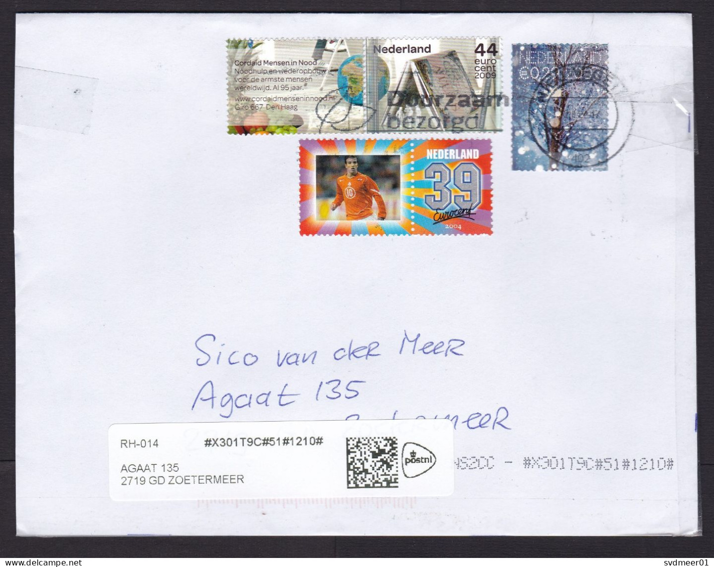 Netherlands: Cover, 2024, 4 Stamps, Book, Globe, Snow, Soccer Player, Label Redirected (tape) - Briefe U. Dokumente