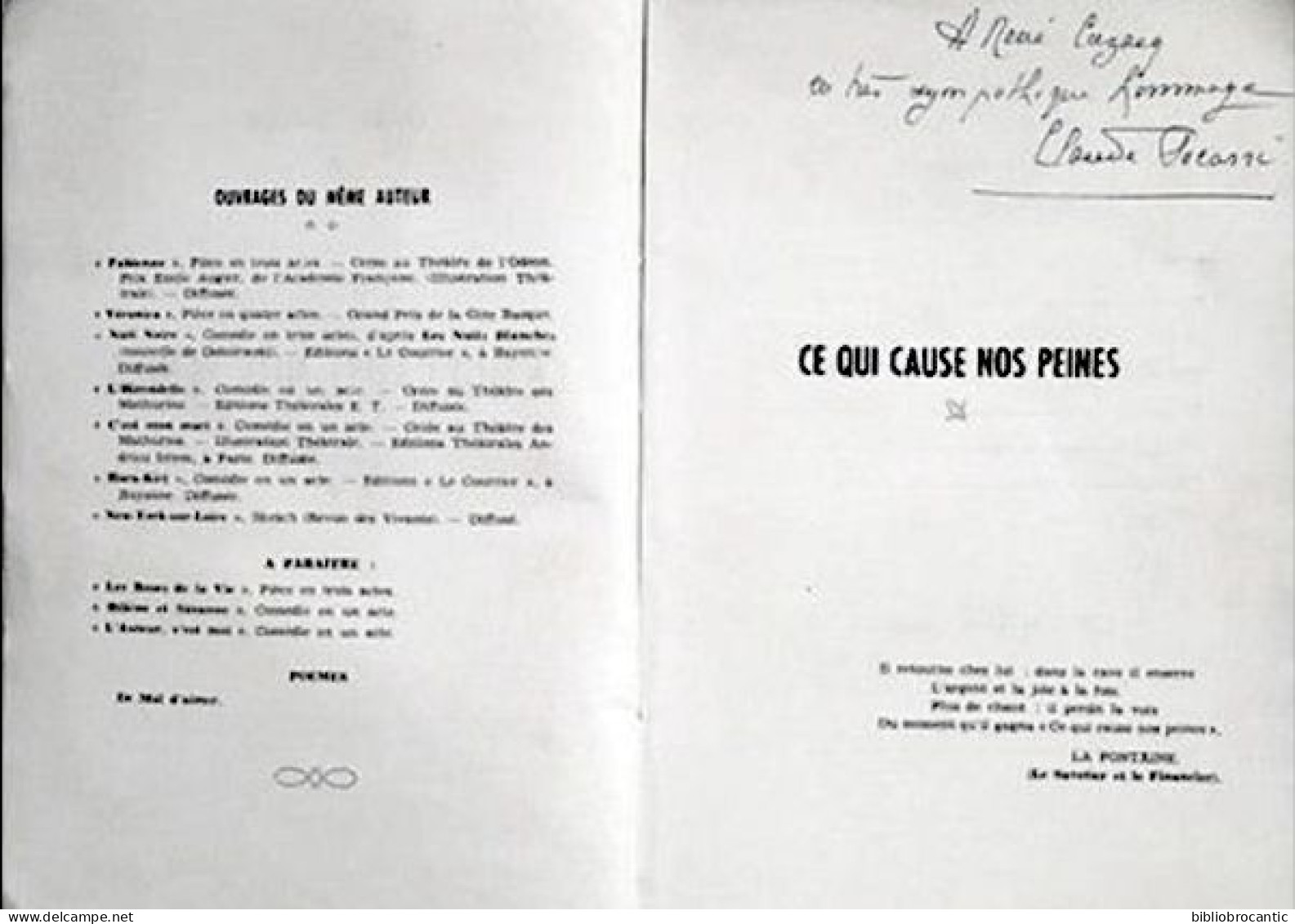 * CE QUI CAUSE NOS PEINES * Par Claude SOCORRI / E.O. 1959 - Auteurs Français