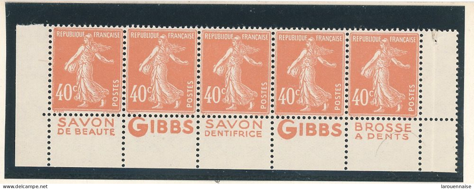 BANDE PUB -SEMEUSE CAMÉE 40c ROUGE -N** BANDE DE 5 AVEC TEXTE COMPLET - - Unused Stamps