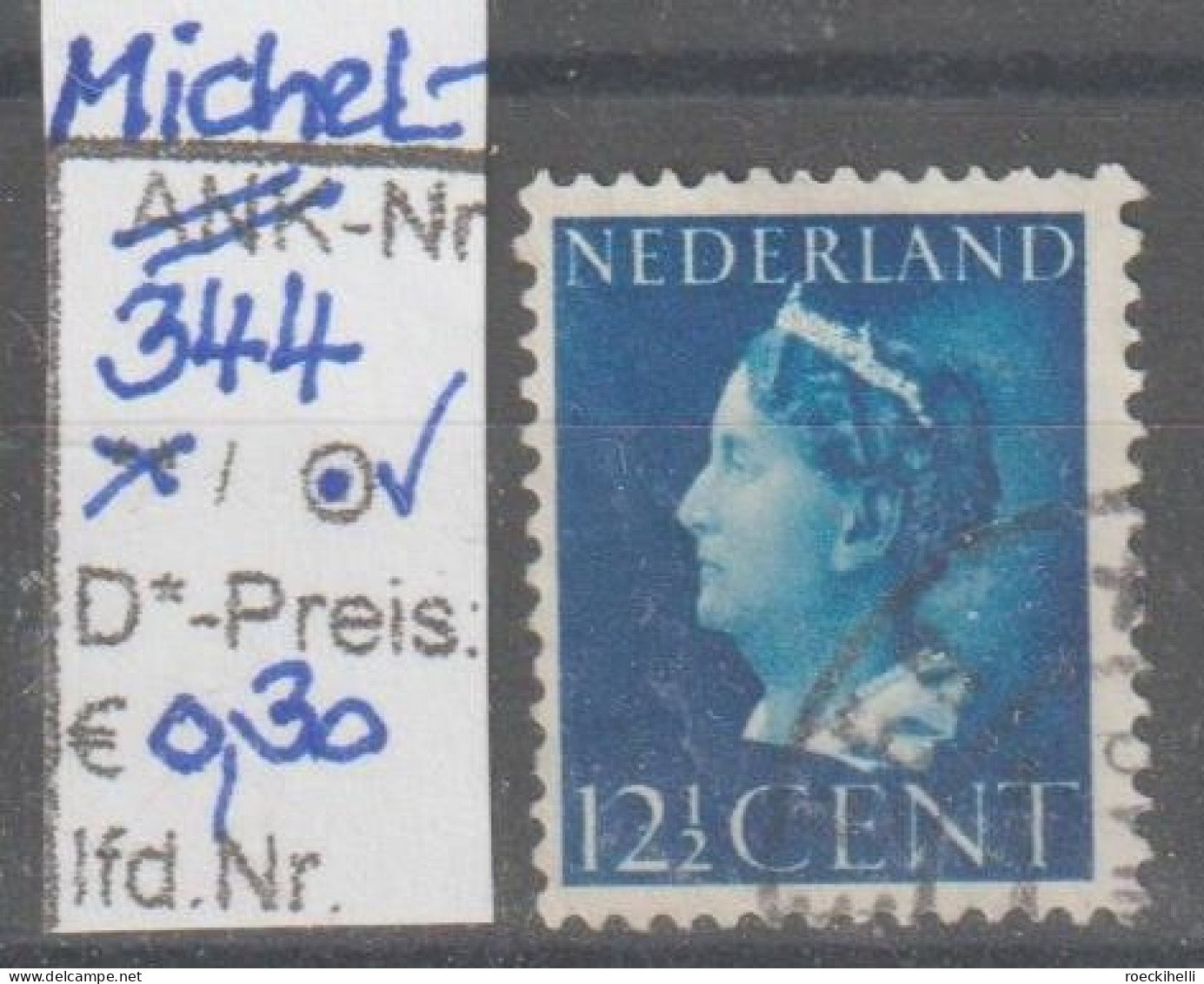 1940 - NIEDERLANDE - FM/DM "Königin Wilhelmina" 12 1/2 C Dkl'blau - O Gestempelt - S. Scan (344o Nl) - Gebruikt