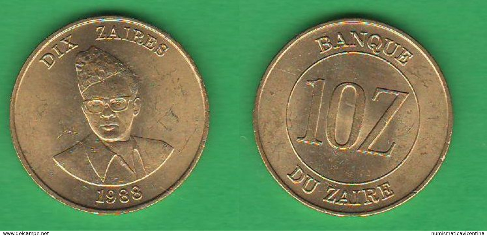 Zaire 10 Zaires 1988 African States Brass Coin  ∇ 2 - Zaïre (1971-97)