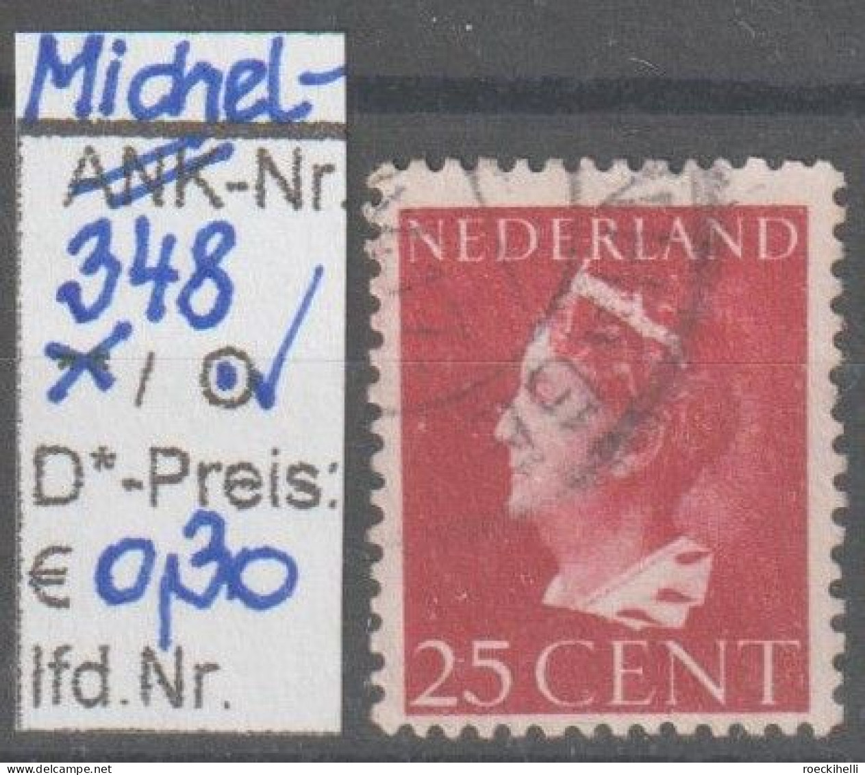 1940 - NIEDERLANDE - FM/DM "Königin Wilhelmina" 25 C Dkl'bräunl'karmin - O Gestempelt - S. Scan (348o Nl) - Gebruikt