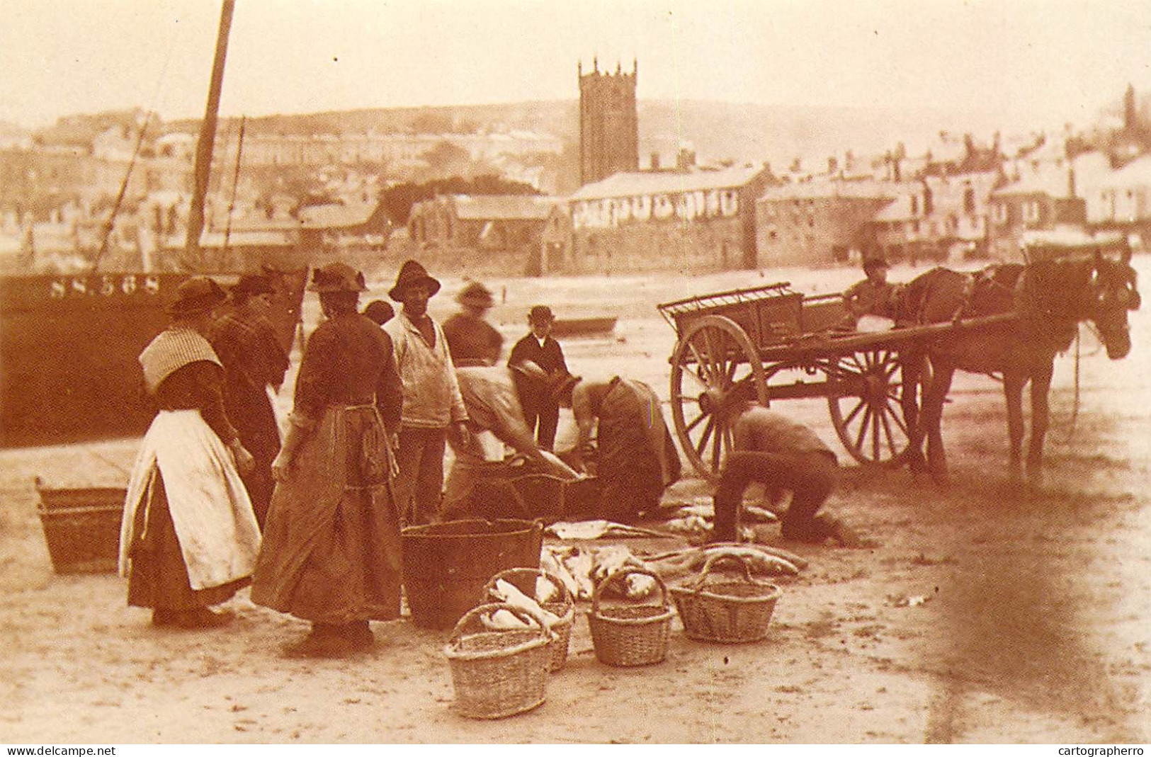 The Nostalgia Postcard 1950 Yesterday`s Britain Cornwall St. Ives 1890 Fisherman Gutting Fish - St.Ives