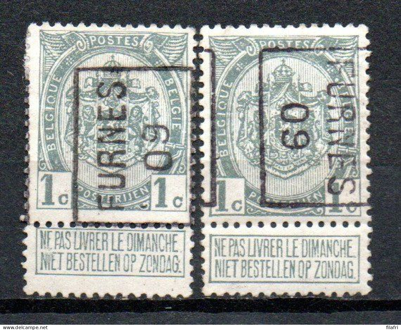 1315 Voorafstempeling Op Nr 81 - FURNES 09 - Positie A & B - Rollo De Sellos 1900-09