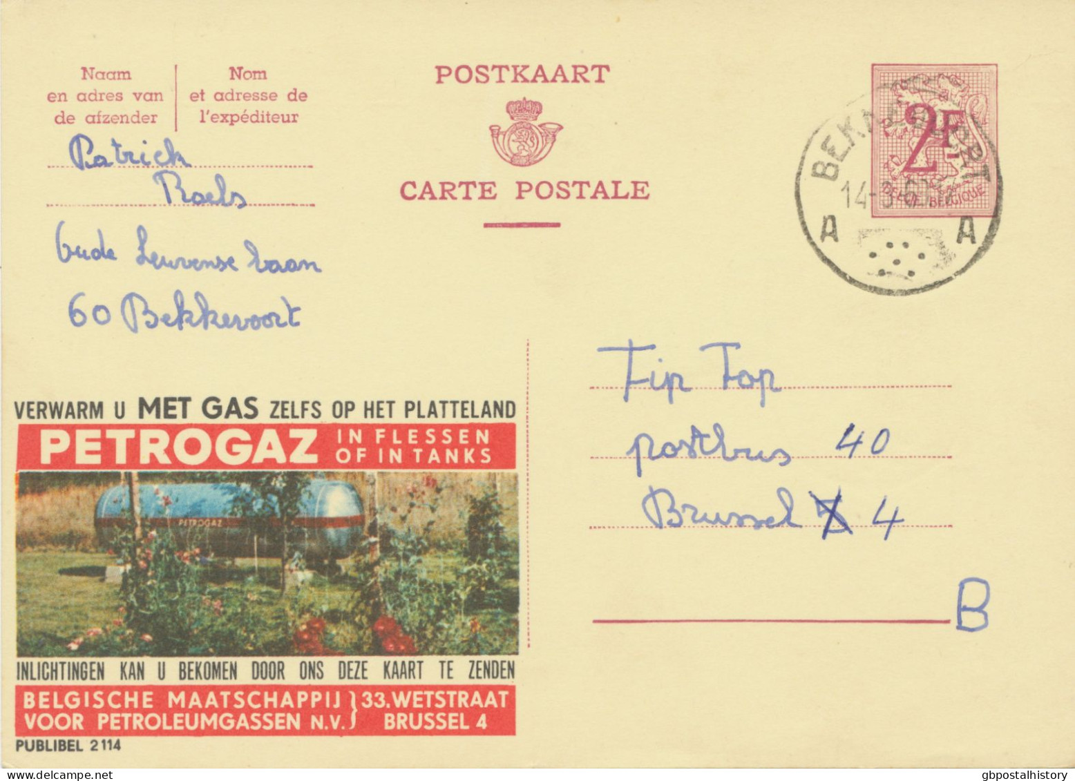 BELGIUM VILLAGE POSTMARKS  BEKKEVOORT A SC With 7 Dots 1969 (Postal Stationery 2 F, PUBLIBEL 2114) - Puntstempels