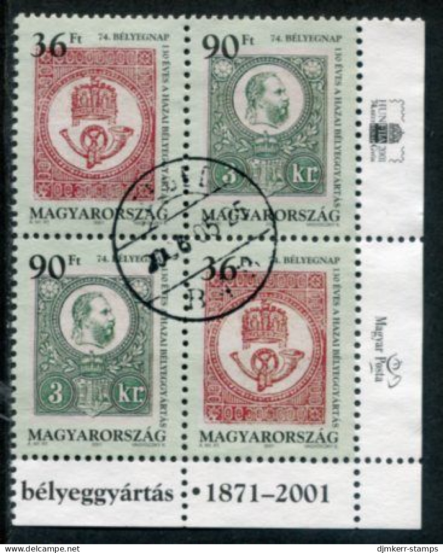 HUNGARY 2001 Stamp Day Block Of 4 Used.  Michel 4676-77 - Used Stamps