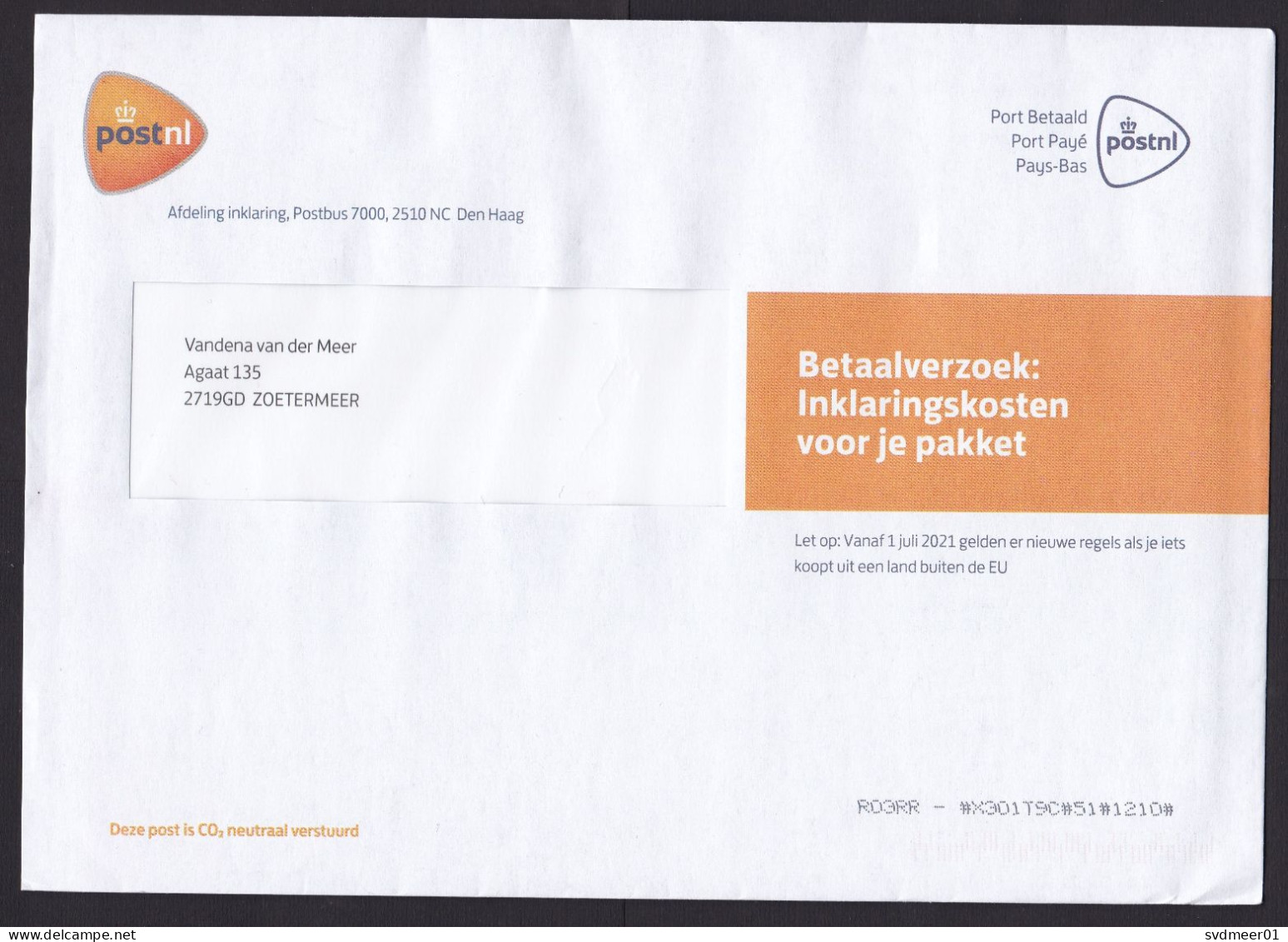 Netherlands: Postal Service Cover, 2024, Payment Request Customs Duty Tax, Card Enclosed, Import Revenue (traces Of Use) - Briefe U. Dokumente