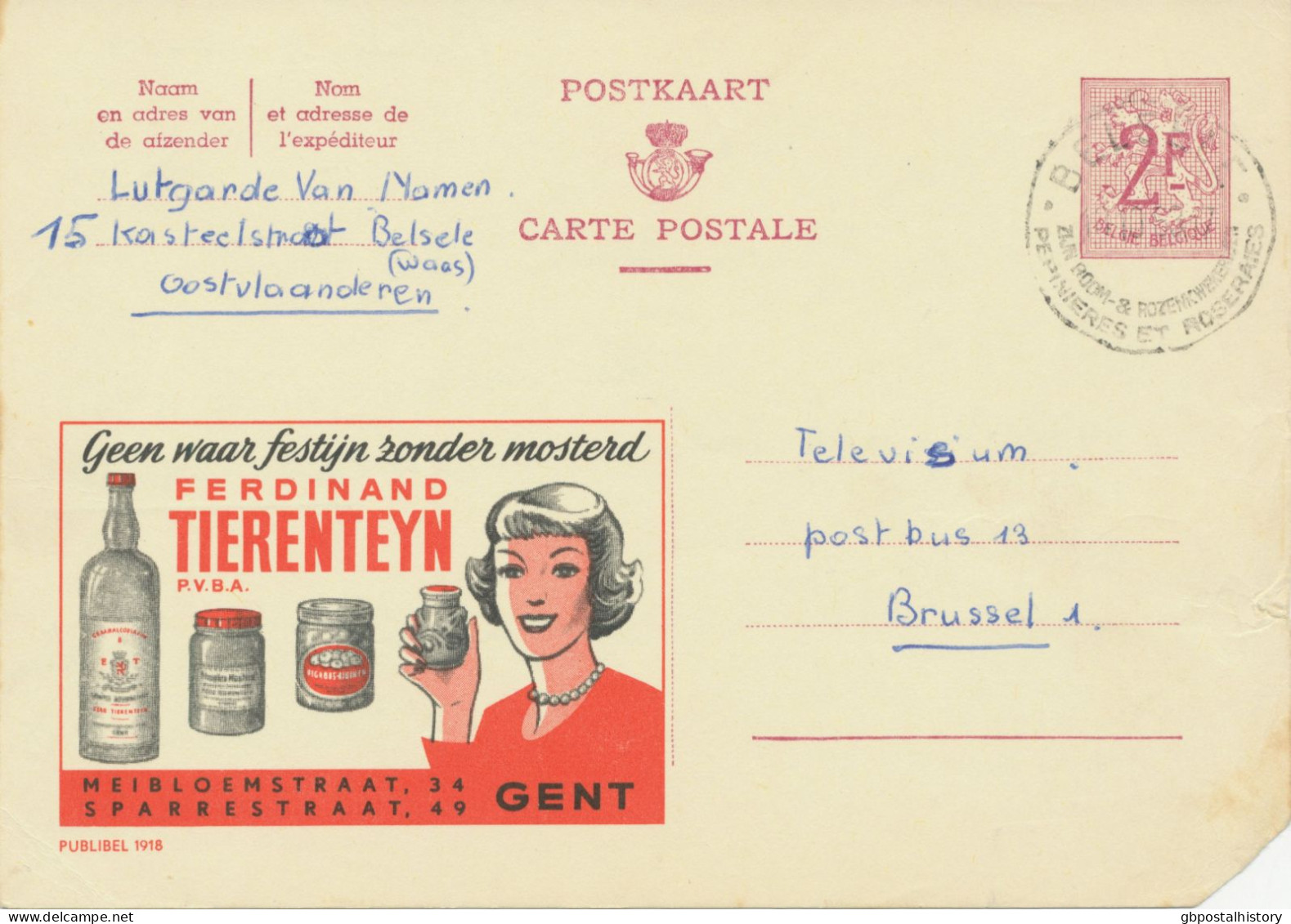 BELGIUM VILLAGE POSTMARKS  BELSELE / ZIJN BOOM- & ROZENKWEKERIJEN / PEPINIERES & ROSERAIES (now Sint-Niklaas) SC 1963 (P - Targhette