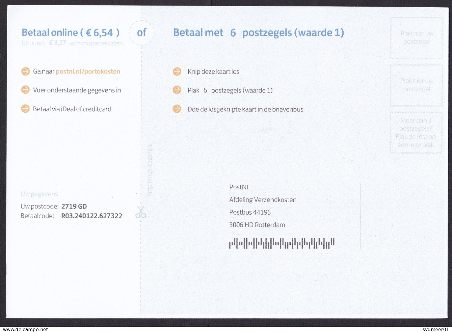 Netherlands: Postal Service Postcard, 2024, Oops Too Few Stamps, Postage Due Payment Request, Taxed (traces Of Use) - Lettres & Documents