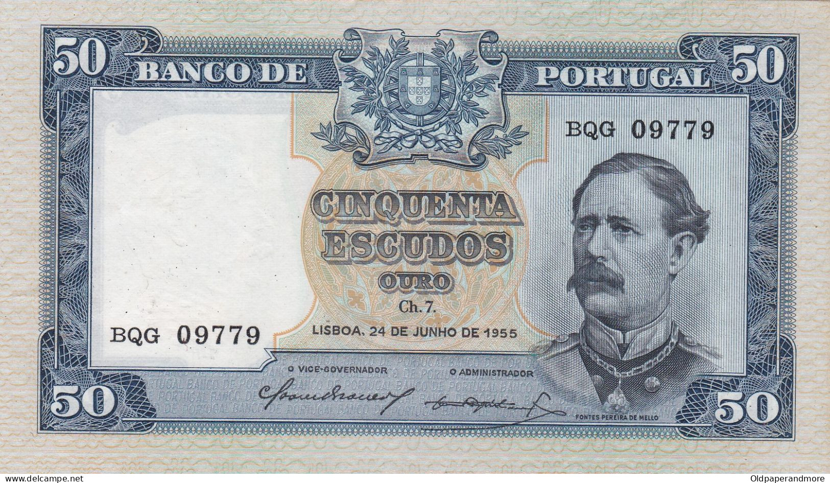 PORTUGAL BANK NOTE - BANKNOTE - 50$00 - CH 7   - 24/07/1955 USED - Portogallo