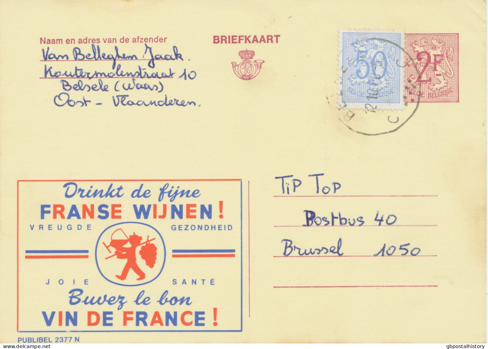 BELGIUM VILLAGE POSTMARKS  BELSELE C (now Sint-Niklaas) SC With Dots1970 (Postal Stationery 2 F + 0,50 F, PUBLIBEL 2377 - Oblitérations à Points