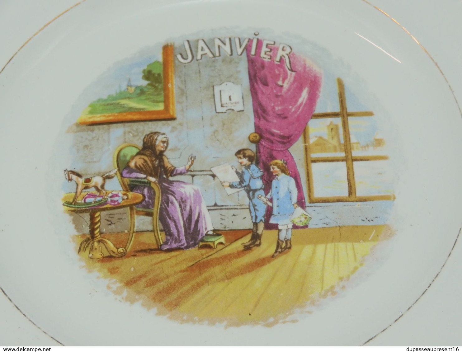 -ASSIETTE A DESSERT CERAMIQUE SAINT AMANDINOISE ANCIENNE MOIS de JANVIER  XXe   E