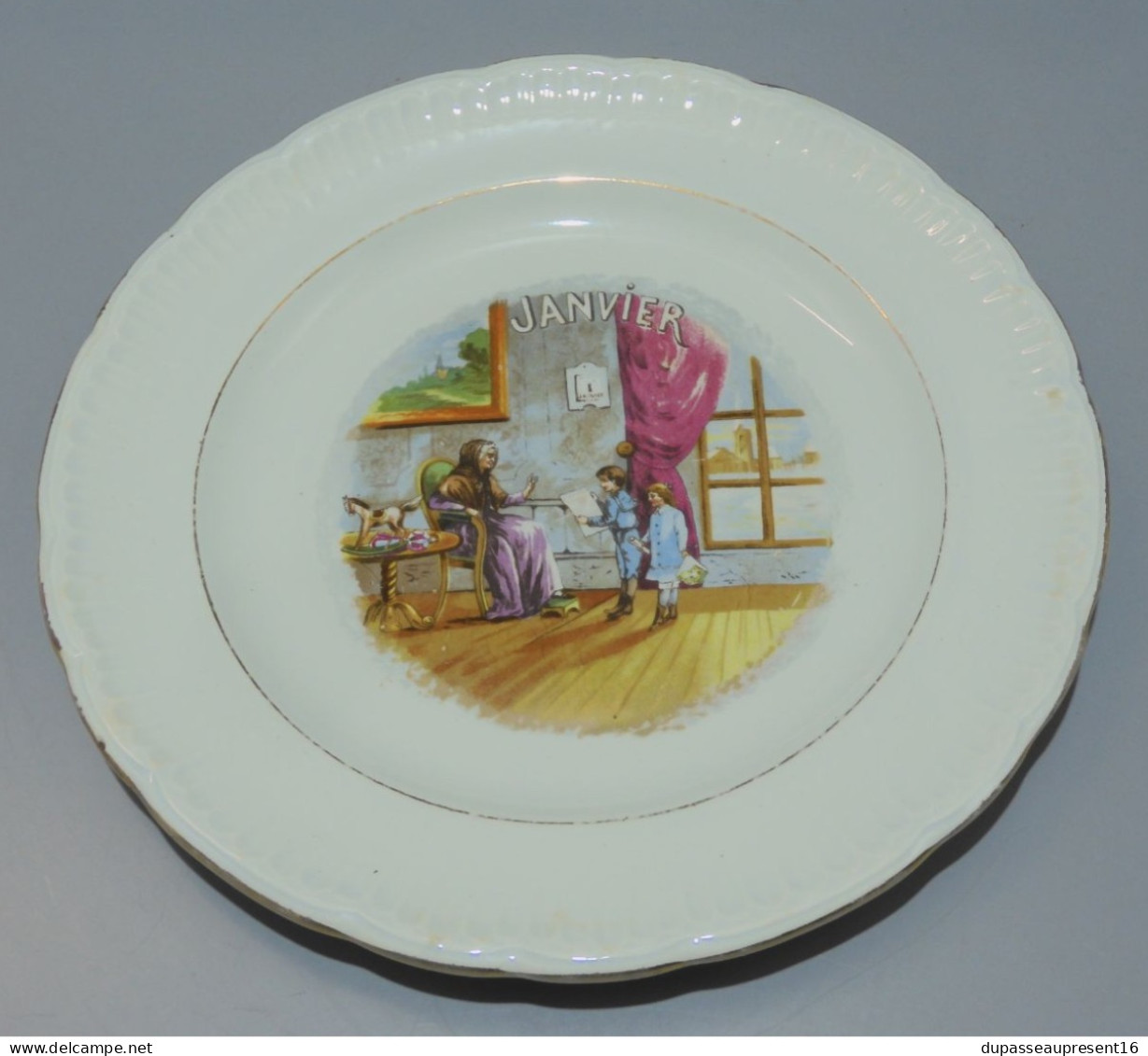 -ASSIETTE A DESSERT CERAMIQUE SAINT AMANDINOISE ANCIENNE MOIS de JANVIER  XXe   E