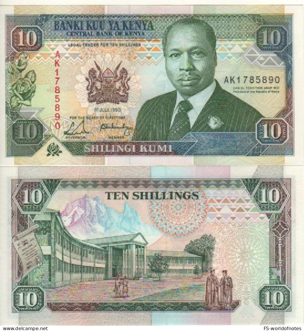 KENIA   10 Shilings   P24b  Dated 1.7.1990   President Daniel Toroitich Arap Moi  + School At Back   UNC - Kenya