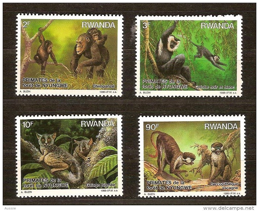 Rwanda Ruanda 1988 Yvert 1259-1262 OBCn° 1324-27 *** MNH  Cote 14,00 Euro Faune Singes Apen - Ongebruikt