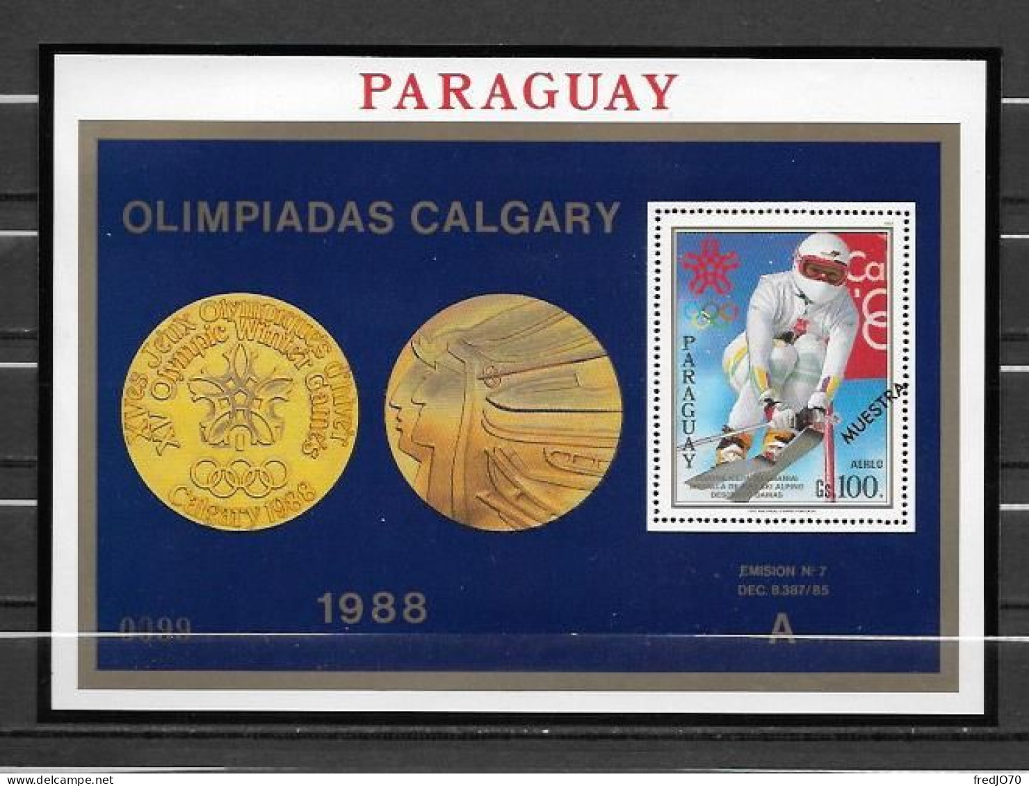 Paraguay Bloc Ski Muestra A JO 88 ** - Winter 1988: Calgary