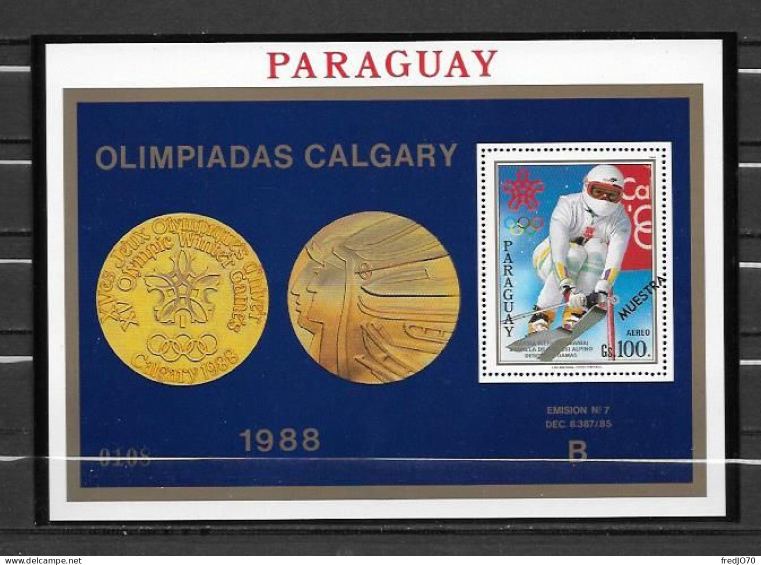 Paraguay Bloc Ski Muestra B JO 88 ** - Invierno 1988: Calgary