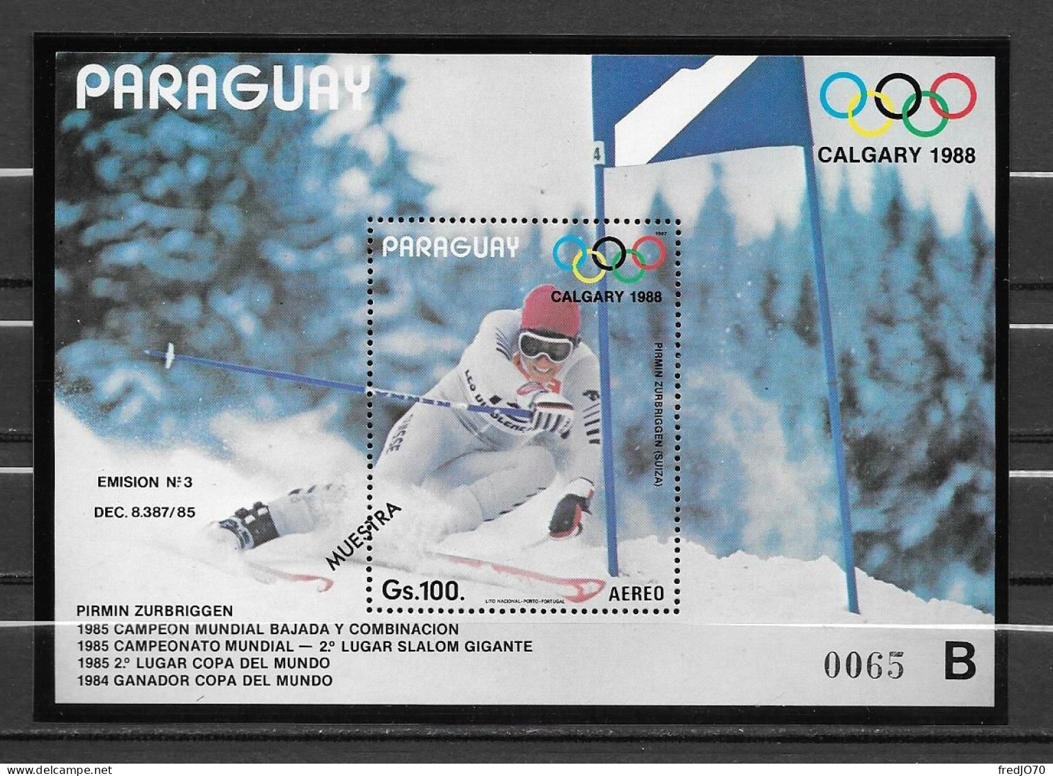 Paraguay Bloc Slalom Géant Muestra B JO 88 ** - Invierno 1988: Calgary