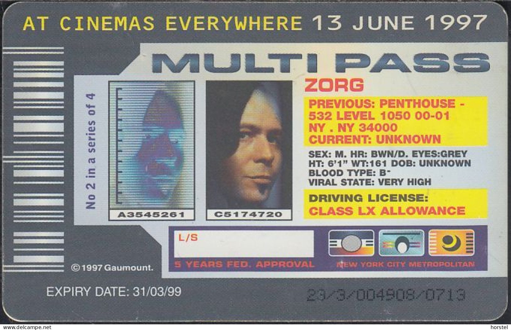 UK - British Telecom Chip PUB060  - £5  Cinema The Fifth Element No.2 - GPT2 - BT Promotional