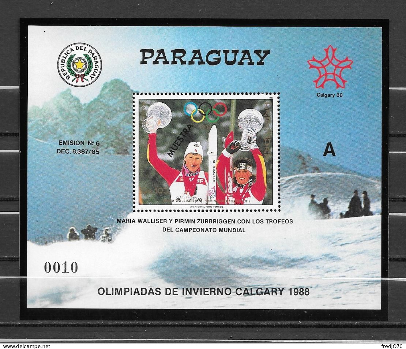 Paraguay Bloc Vainqueurs Muestra A JO 88 ** - Invierno 1988: Calgary