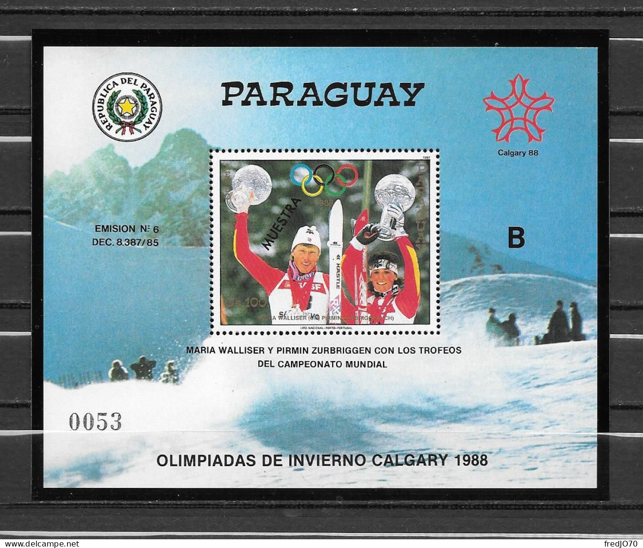 Paraguay Bloc Vainqueurs Muestra B JO 88 ** - Invierno 1988: Calgary