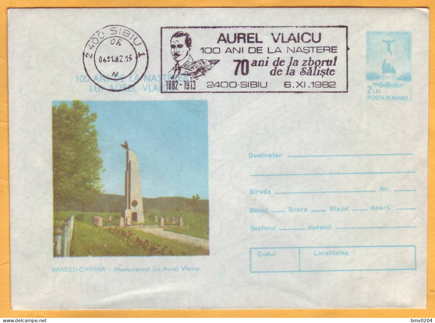 1982 Romania Special Cancellation 100 Aurel Vlaicu - Lettres & Documents