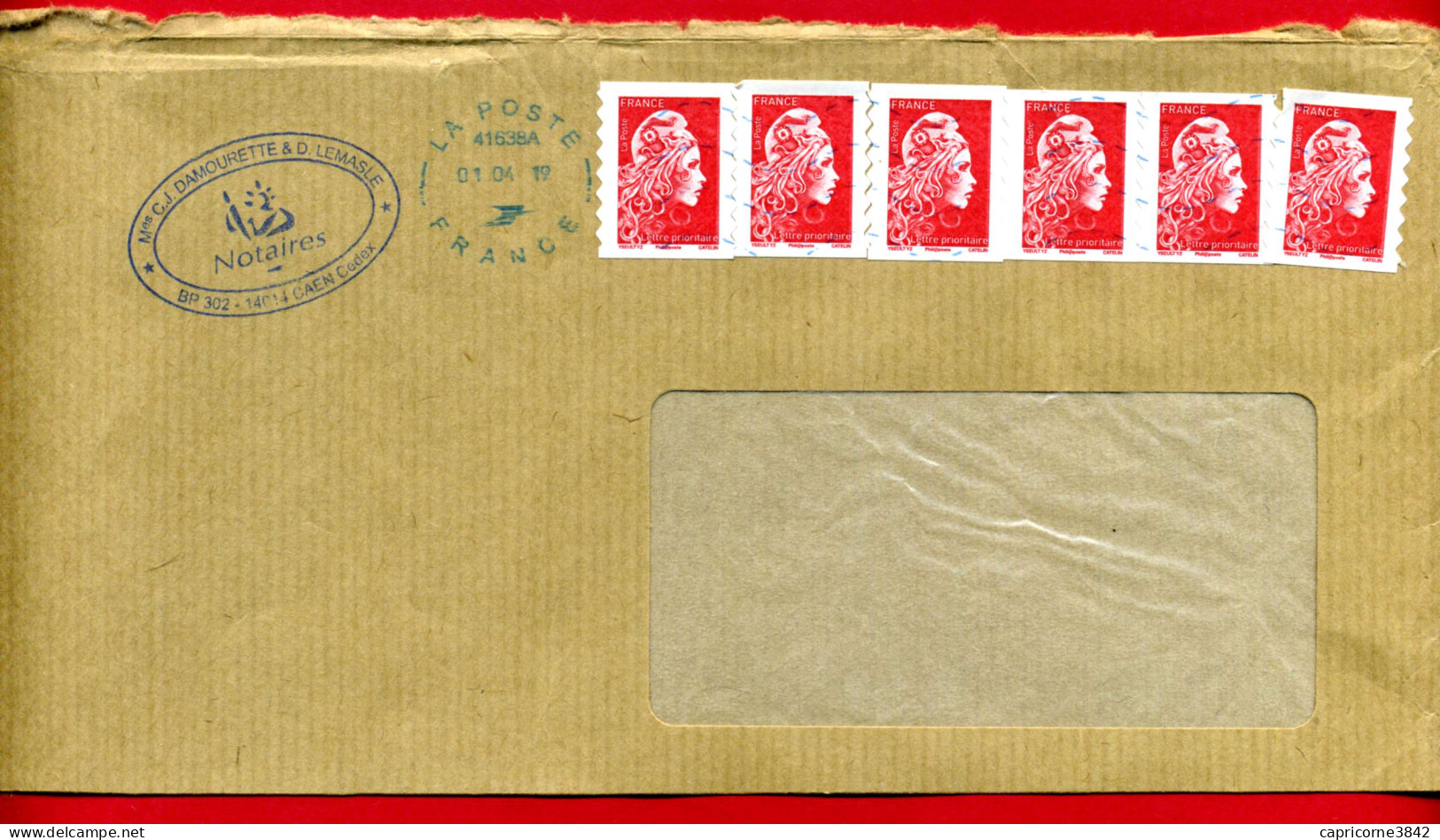 2019 - Lettre De Caen - 6 Timbres Marianne D'YZ Autoadhésifs N° 1599A - Cartas & Documentos