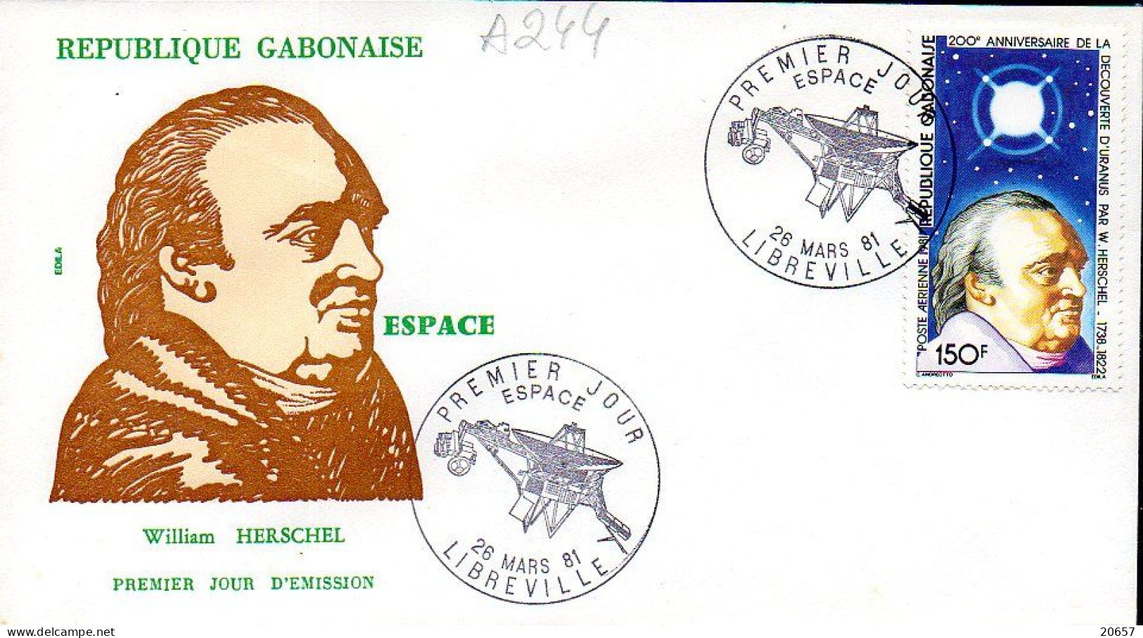 GABON A 244/46 Fdc William Herschel, Yuri Gagarine, William Sheperd 1981 - Otros & Sin Clasificación