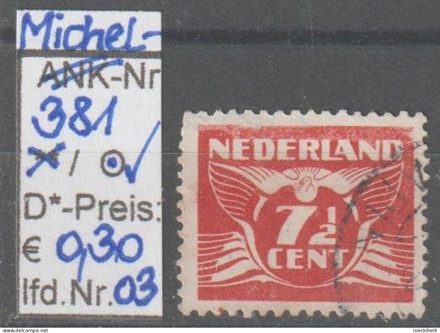 1941 - NIEDERLANDE - FM/DM "Fliegende Taube" 7 1/2 C Dkl'braunrot - O Gestempelt - S. Scan (381o 01-05 Nl) - Gebruikt