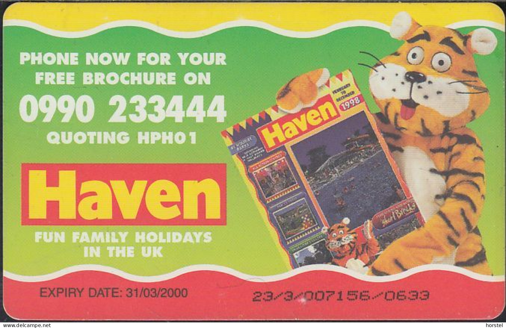 UK - British Telecom Chip PUB091  - £5 Haven Holidays - Tiger - GPT3 - BT Werbezwecke