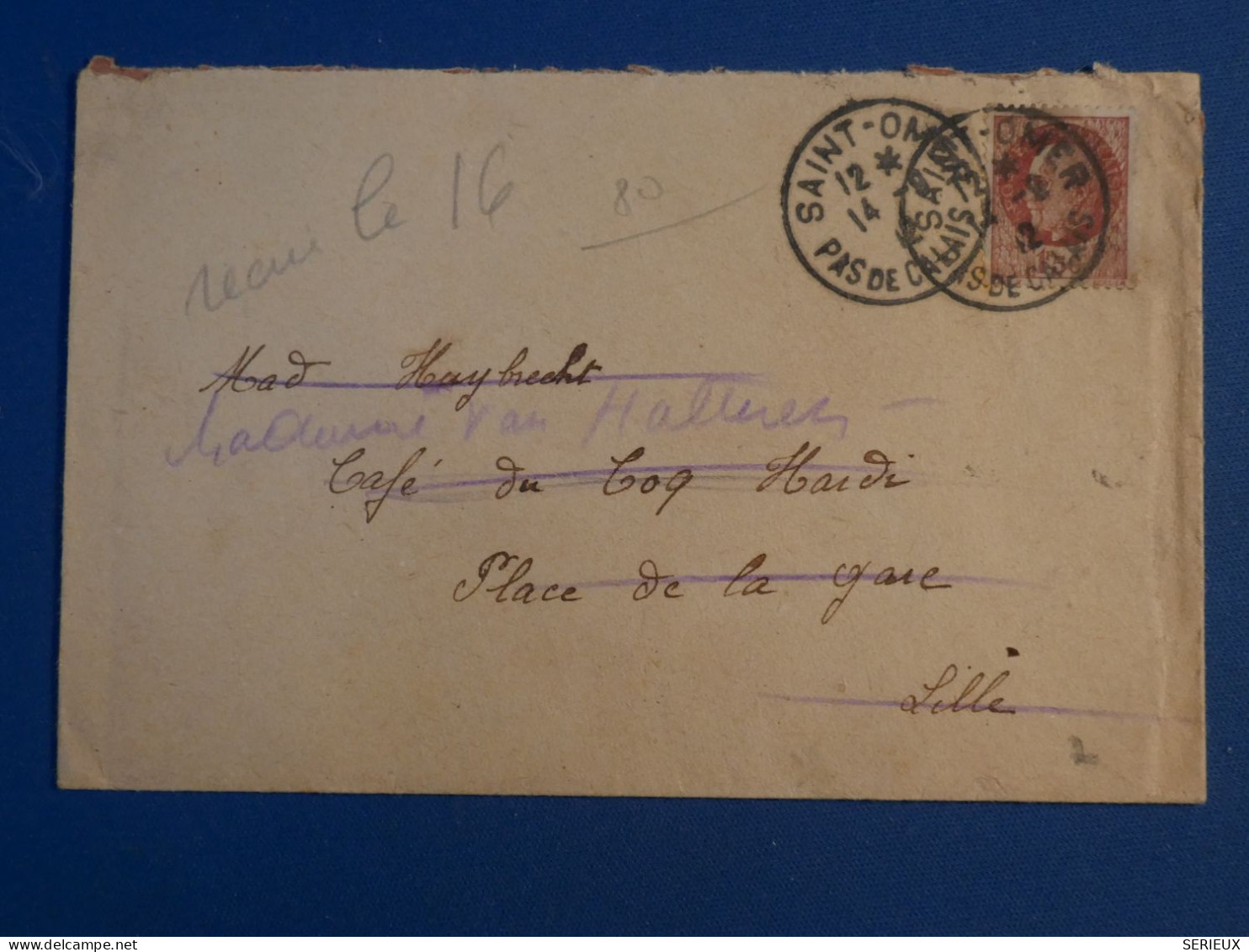 DI 14  FRANC BELLE LETTRE 1942 ST OMER A LILLE +PETAIN + AFF. INTERESSANT+++ - 1941-42 Pétain