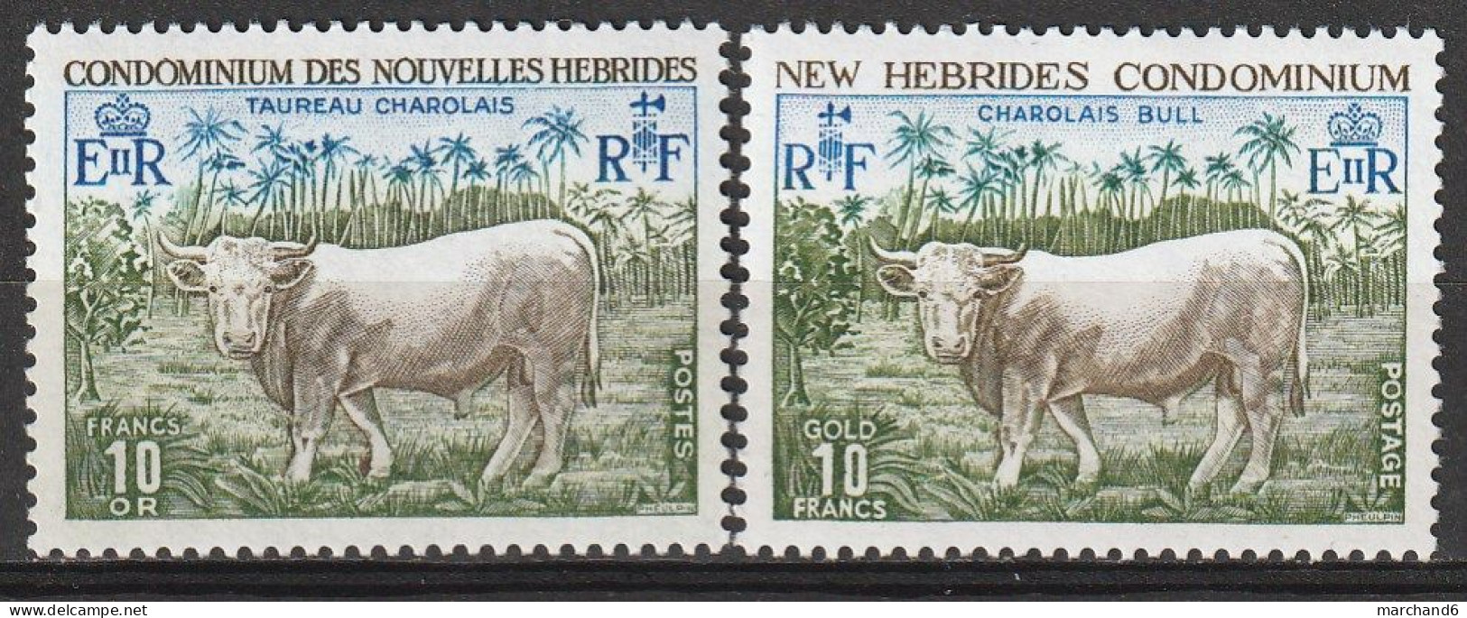 Nouvelles Hébrides Taureau Charolais 1975 France Anglaise N°408/409 Neuf** - Unused Stamps