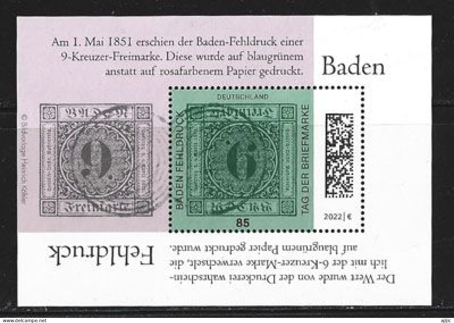 2022: Erreur "Baden 9 Kreuzer 1851",la Plus Grande Rareté Philatélique Au Monde., Bloc-feuillet Neuf ** - 2021-…