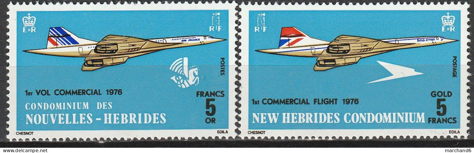 Nouvelles Hébrides Concorde 1er Vol Commercial Paris Dakar Rio Paris 1976 France Anglaise N°424/425 Neuf** - Unused Stamps