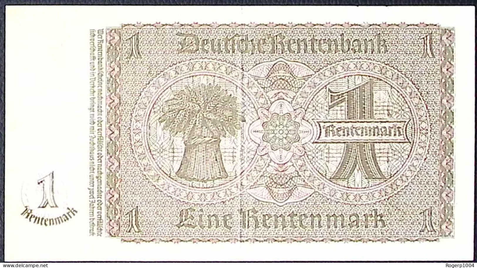 Allemagne/GERMANY * 1 Rentenmark * Date 30/01/1937 * Etat/Grade SUP/XXF * - Segunda Guerra Mundial