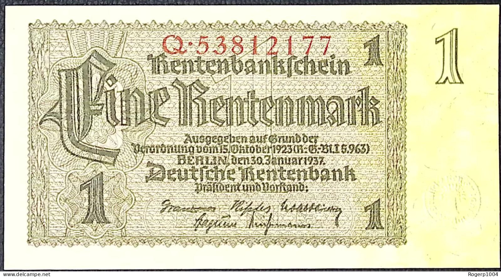 Allemagne/GERMANY * 1 Rentenmark * Date 30/01/1937 * Etat/Grade NEUF/UNC * - 2° Guerre Mondiale