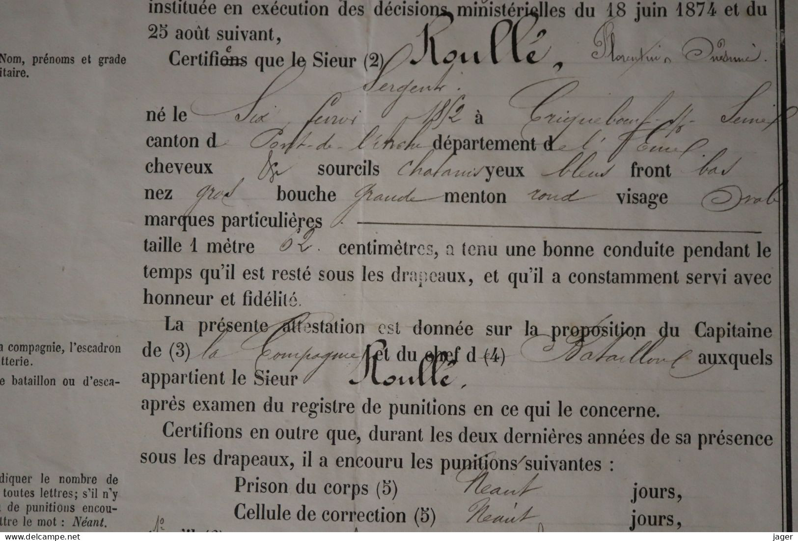 Certificat  De Bonne Conduite  28e  Régiment  D'infanterie 1877 - Documenti