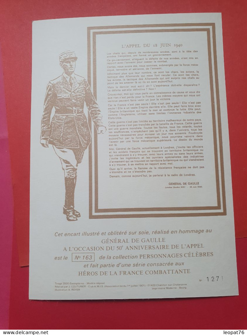 Encart En 1984 - Général De Gaulle -Appel Du 18 Juin  - FDC 108 - De Gaulle (General)