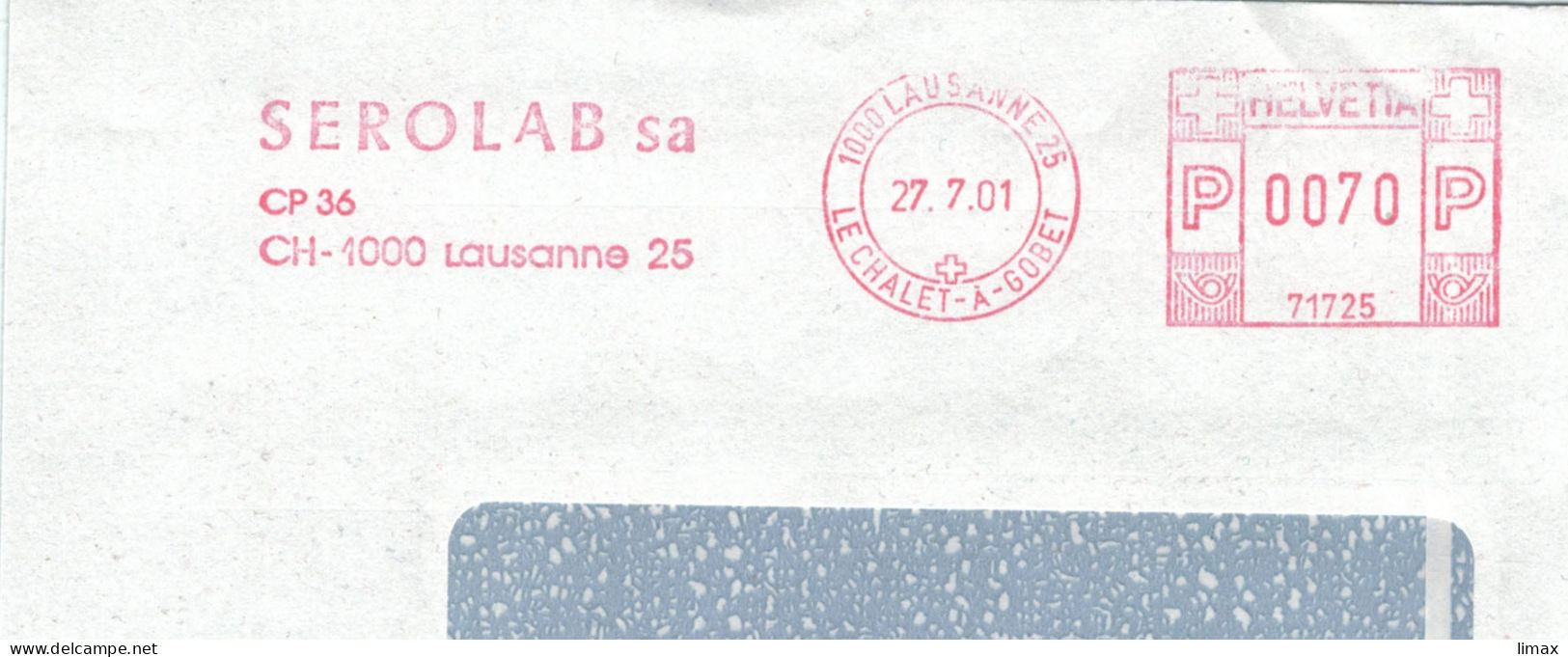 Serolab SA 1000 Lausanne 71725 Le Chalet à Gobet 2001 - Postage Meters