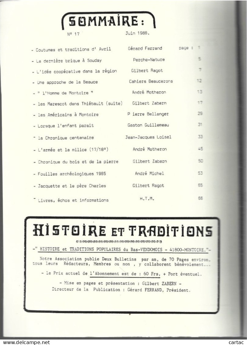HISTOIRE ET TRADITIONS POPULAIRES DU BAS VENDÔMOIS. 1988. - Centre - Val De Loire