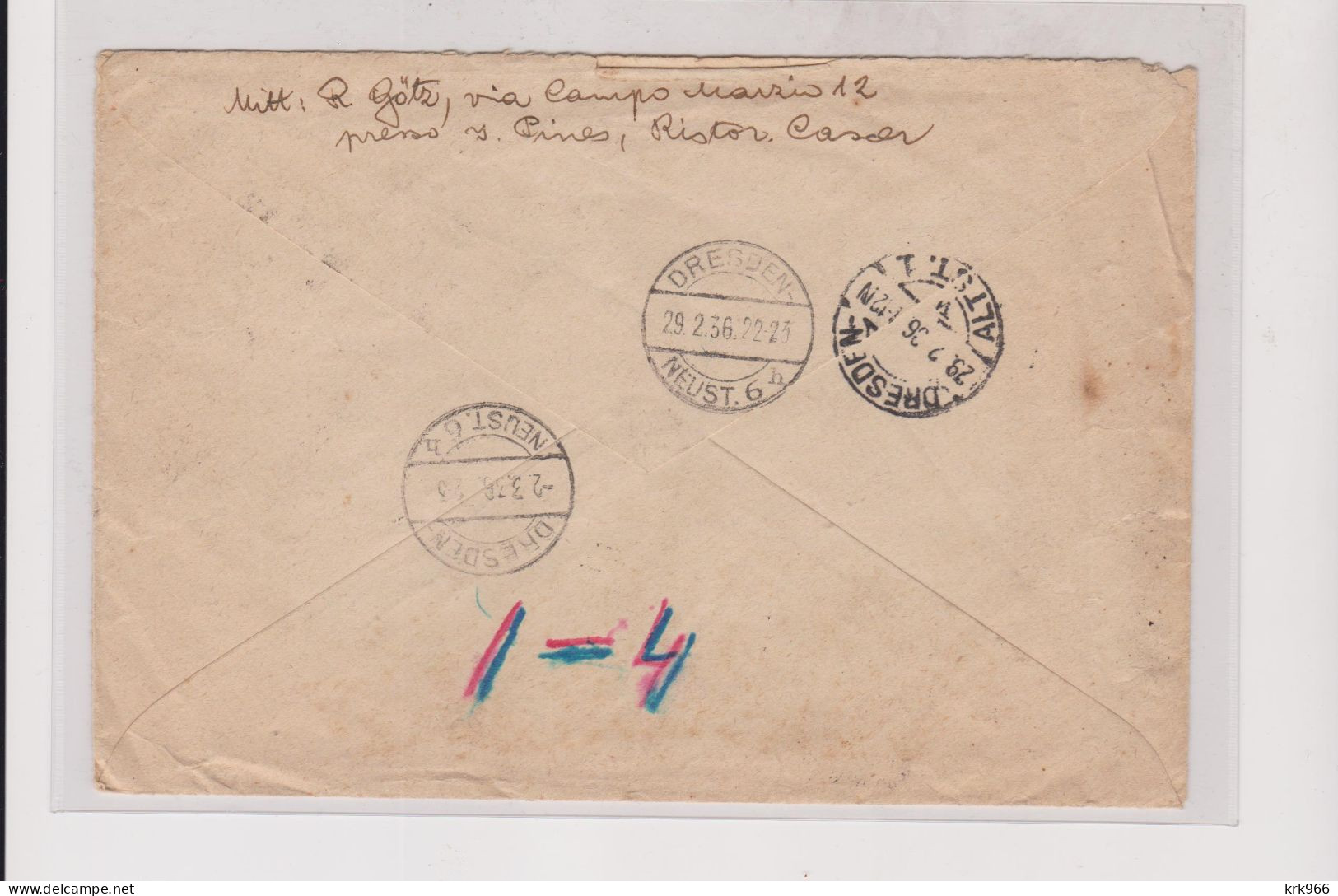 ITALY 1936 ROMA Registered Airmail   Cover To Germany - Marcofilía (Aviones)