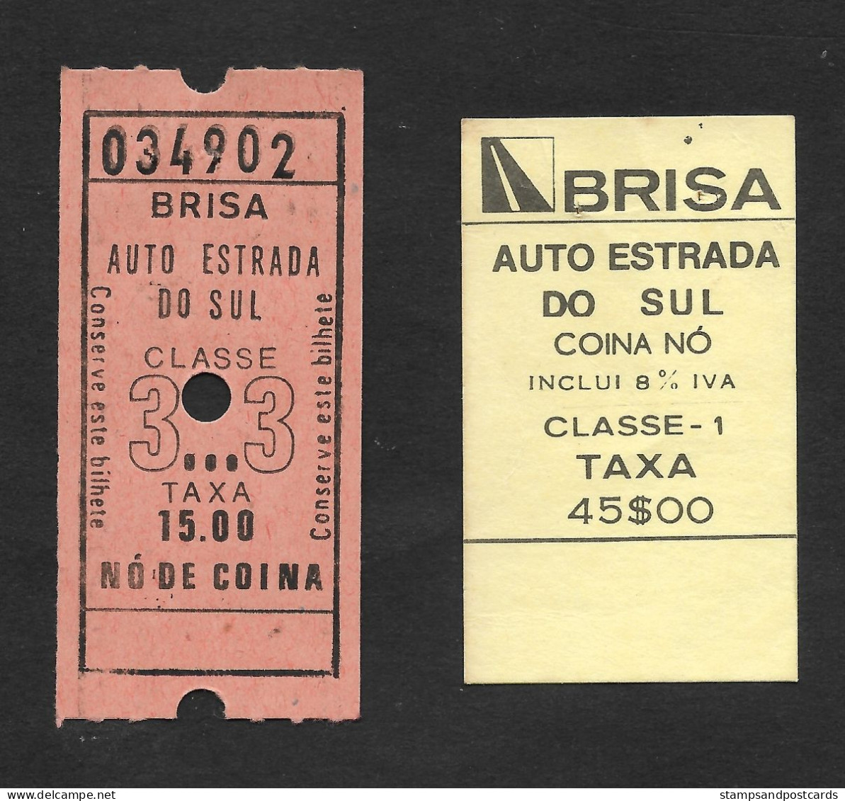 Portugal 2 Billets Brisa Autoestrada Do Sul Nó De Coina Barreiro Autoroute Années 1980 Years Highway 2 Tickets - Andere & Zonder Classificatie