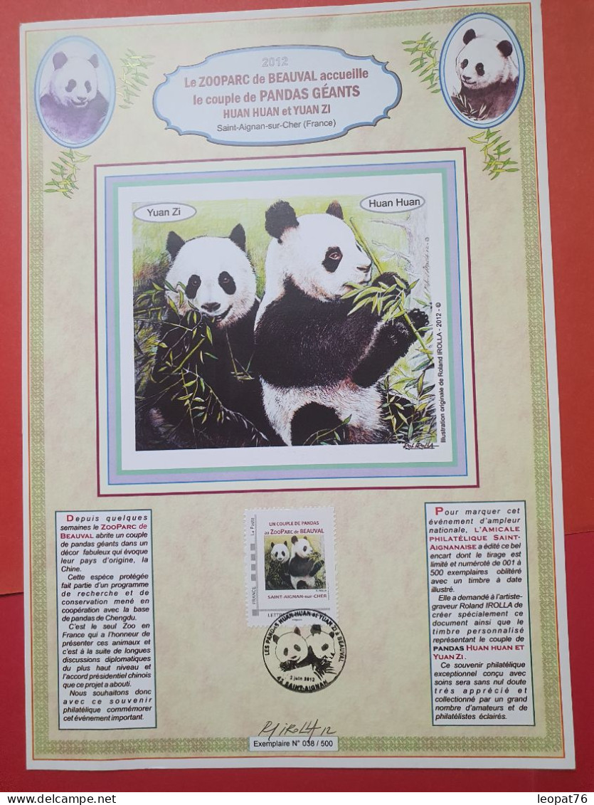 Encart En 2012 - Couple De Pandas Du Zoo De Beauval - Huan Huan Et Yuan Zi - FDC 122 - Osos